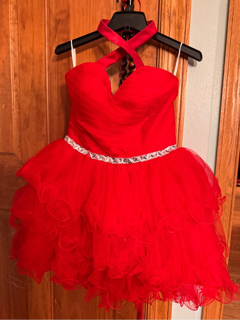 Red Girls' Party Dress with Crisscross Halter